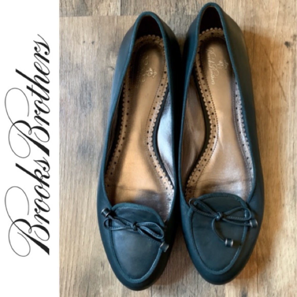 Brooks Brothers Classic Made In Italy Hunter Green Leather Flat w tassel Size 10